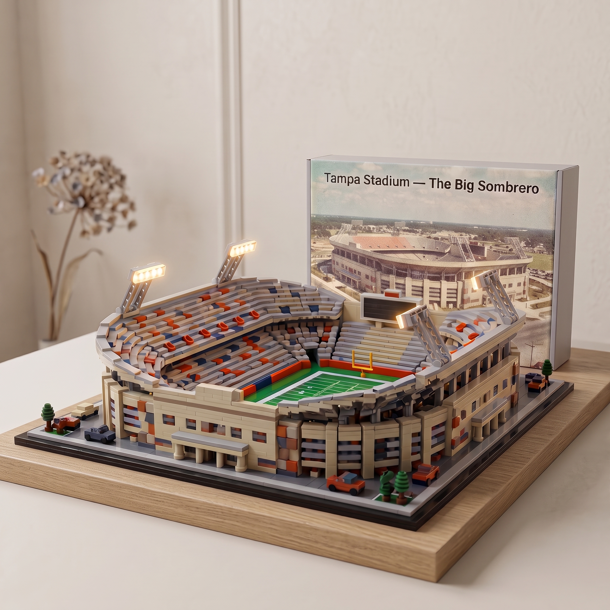 Tampa Stadium‑The Big Sombrero Building‑brick Model, Classic American Football Arena Collectible Diorama