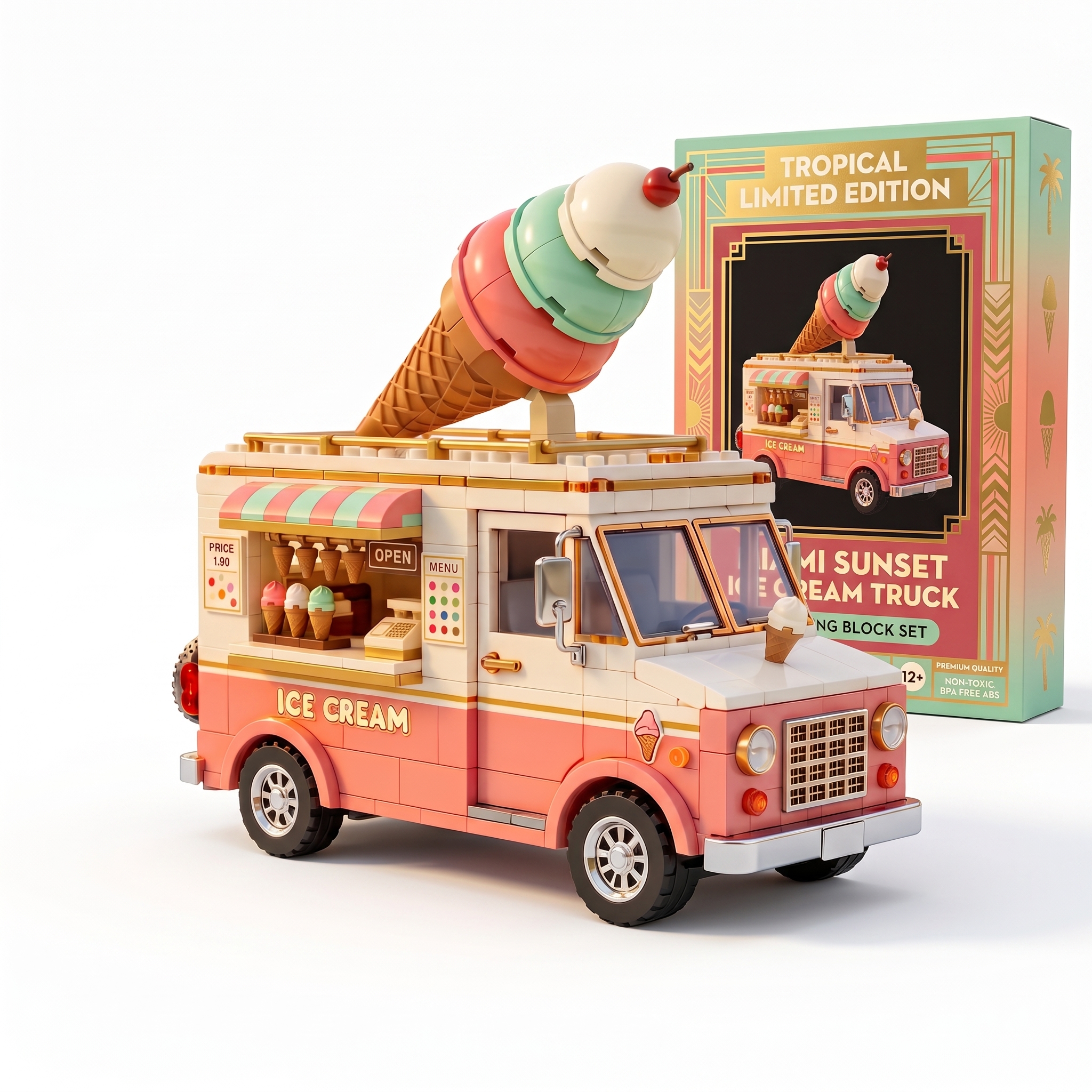 Miami Sunset Triple-Scoop Cone Retro Ice Cream Truck