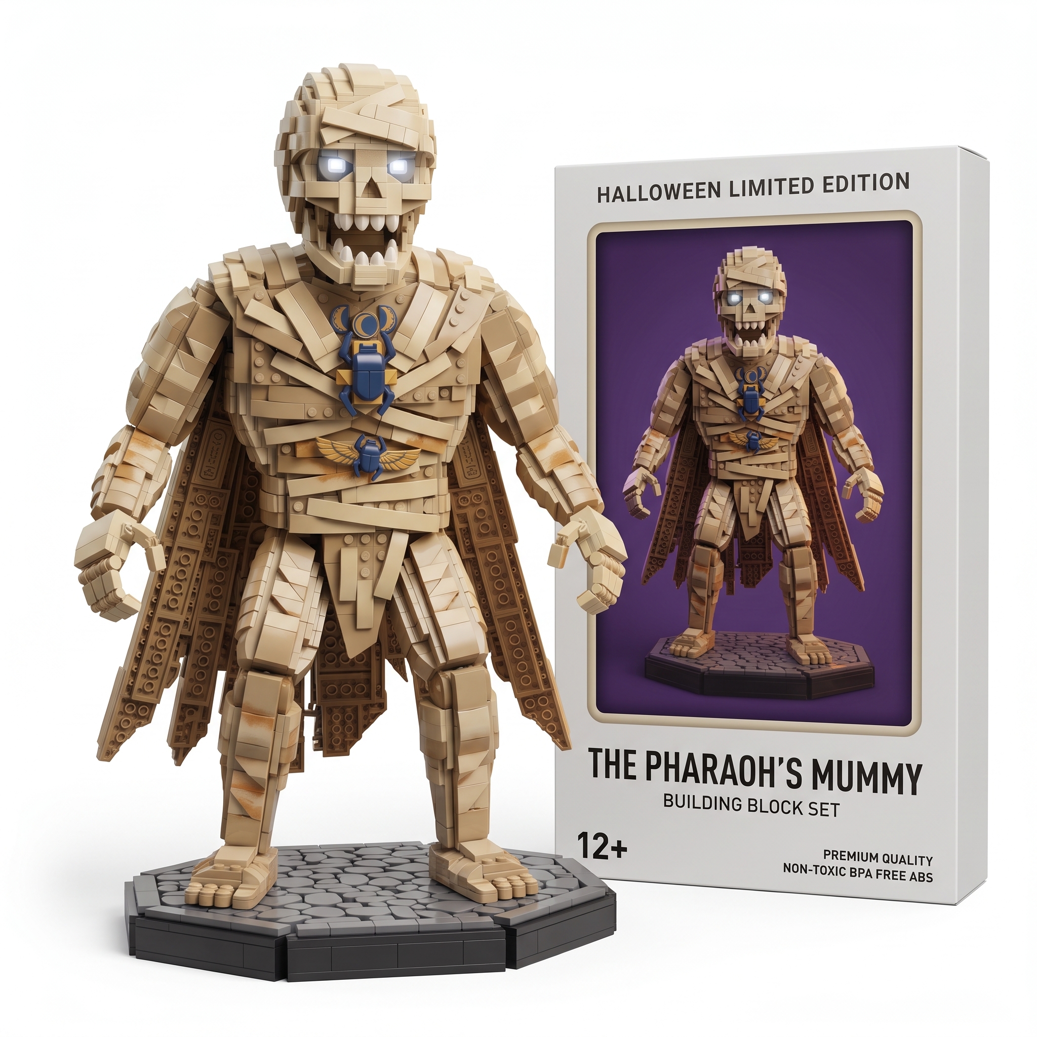 Halloween Egyptian Mummy Building‑Brick Decor, Dark Retro Collectible Buildable Model