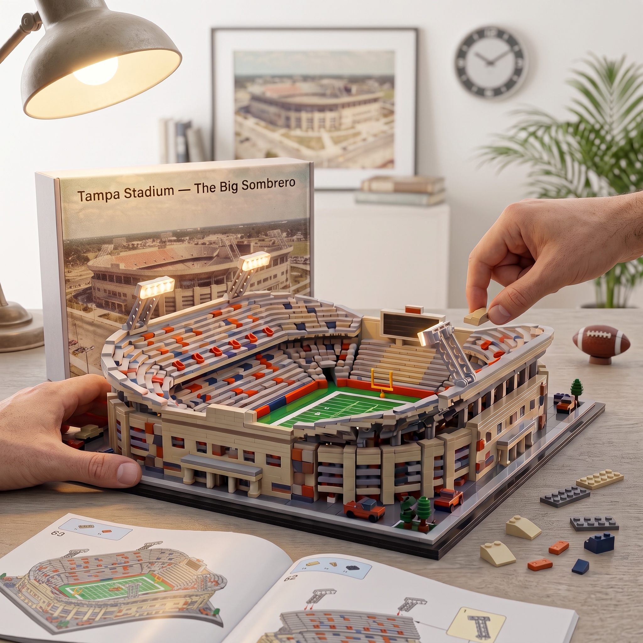 Tampa Stadium‑The Big Sombrero Building‑brick Model, Classic American Football Arena Collectible Diorama
