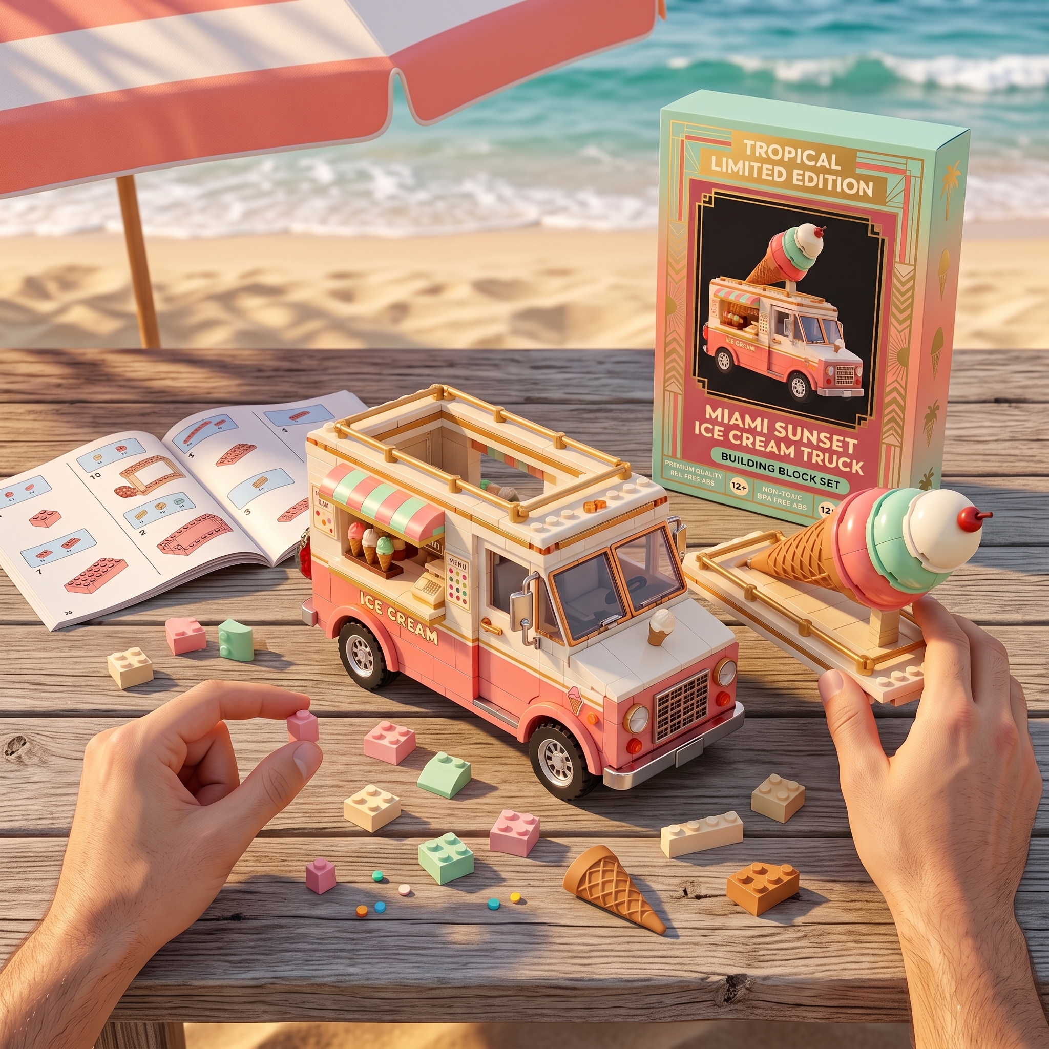 Miami Sunset Triple-Scoop Cone Retro Ice Cream Truck
