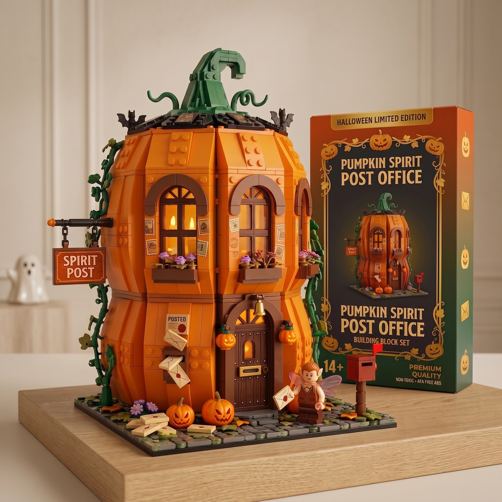 Halloween Night Spirit Pumpkin Post Office | Fairy Postman Fantasy Brick Display
