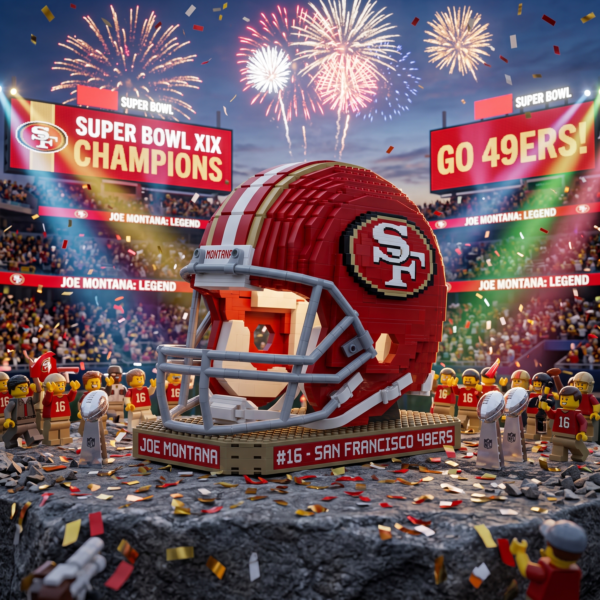 Joe Montana 49ers Super Bowl Champion Helmet Collectible Building‑Brick Display Set