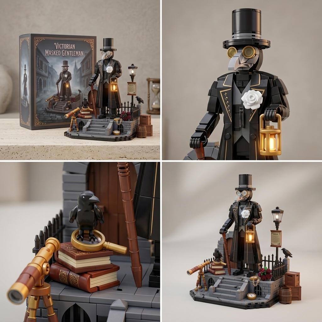 Victorian Masked Gentleman Retro‑Scene Collectible Building‑Brick Display