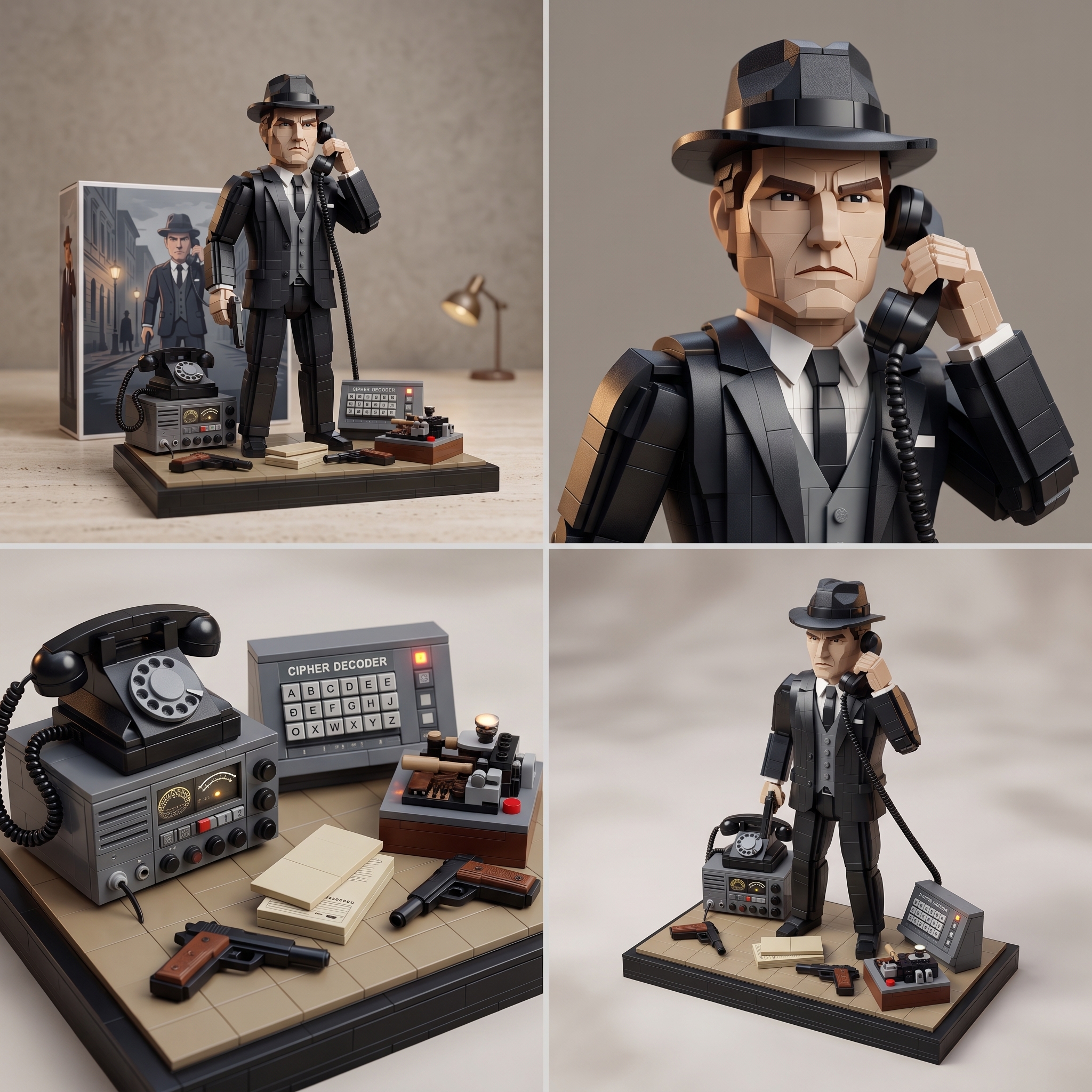 Retro Spy Agent Scene Collectible Building‑Brick Display Model