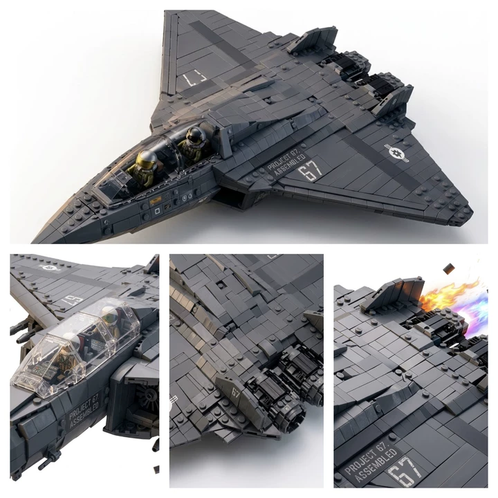 NGAD Sixth Generation Stealth Fighter Jet Building Blocks Set – Advanced Twin-Engine Aircraft Model with Dual Cockpit & Pilot Figures