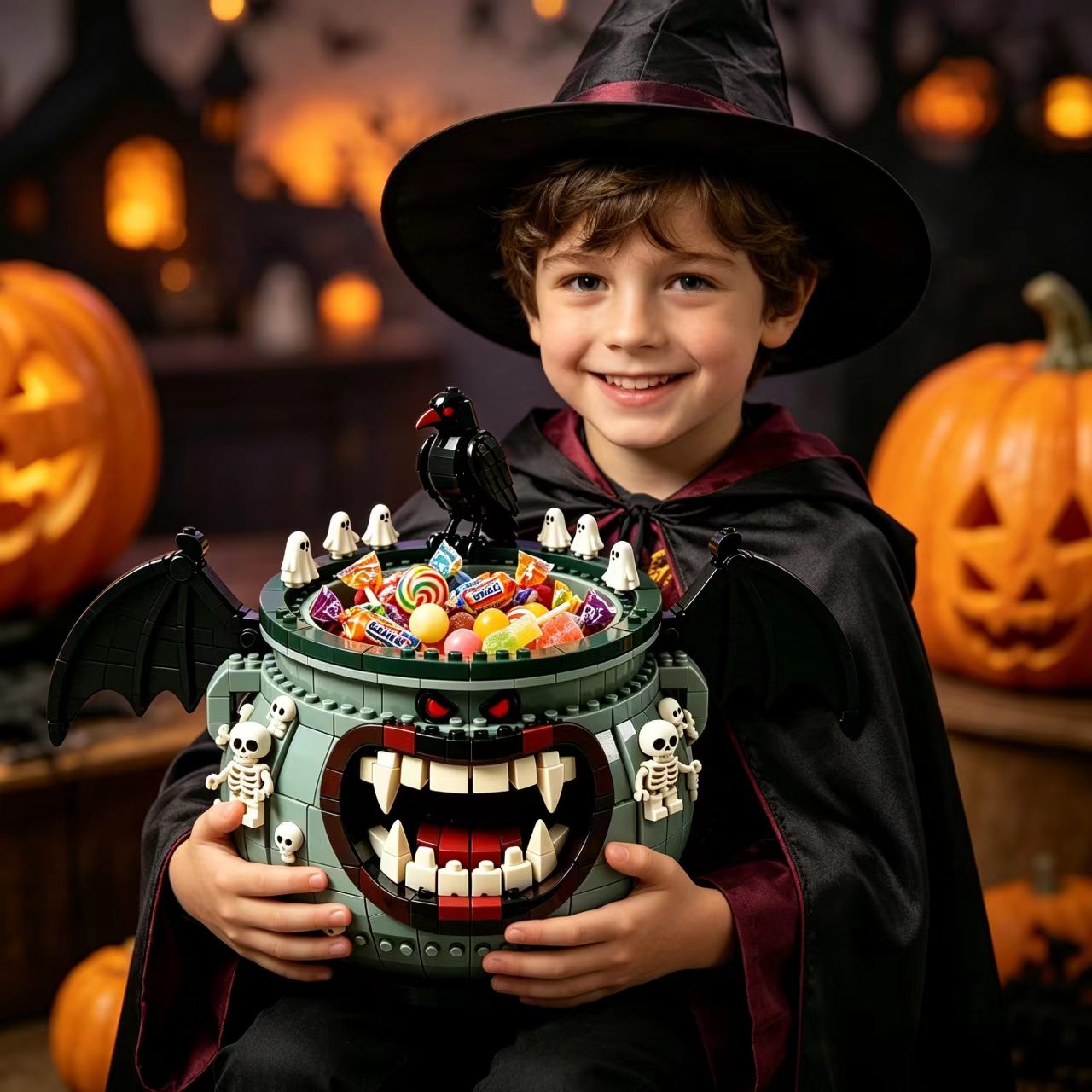 Demon Cauldron Halloween Candy Bowl Building Set