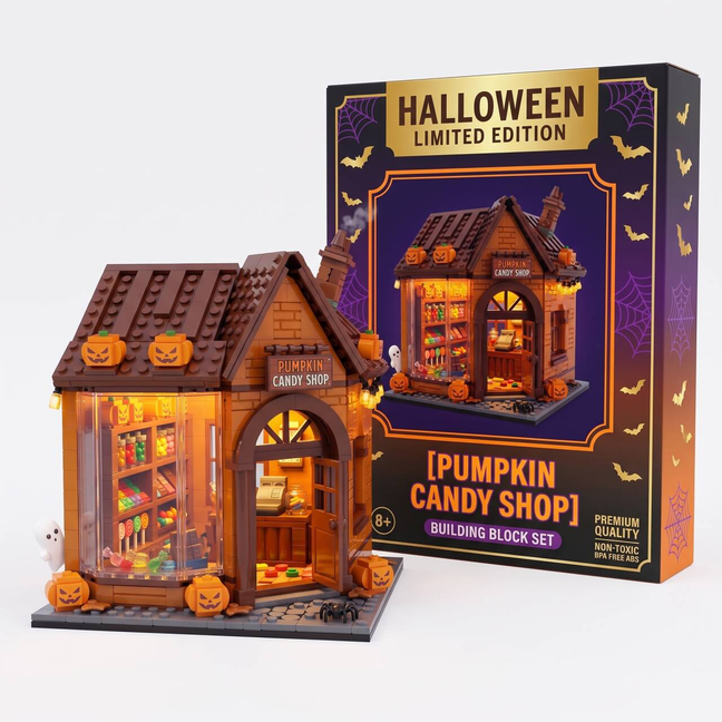 Halloween Pumpkin Candy Shop Themed Decor, Dark‑atmosphere Hut Set