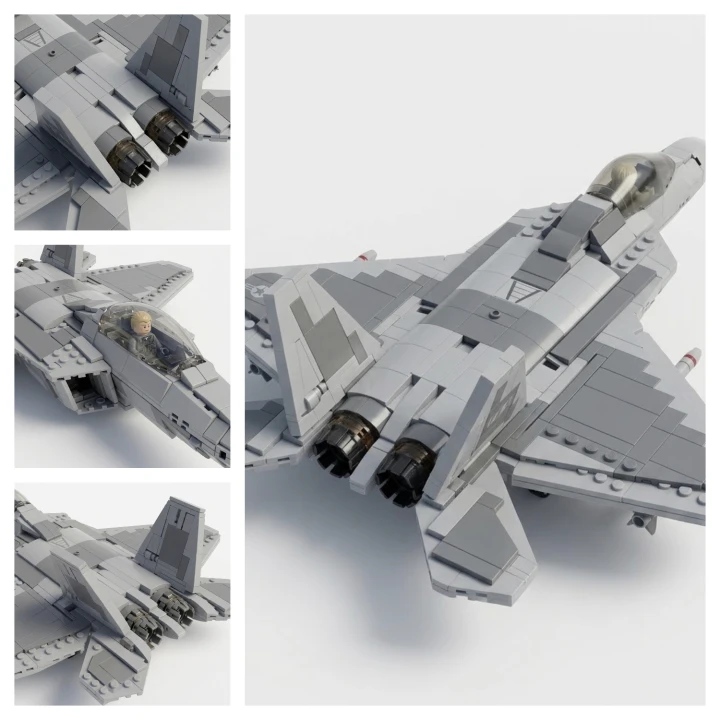 Advanced F-22 Raptor Stealth Fighter Jet Building Block Model - 1258 Pieces