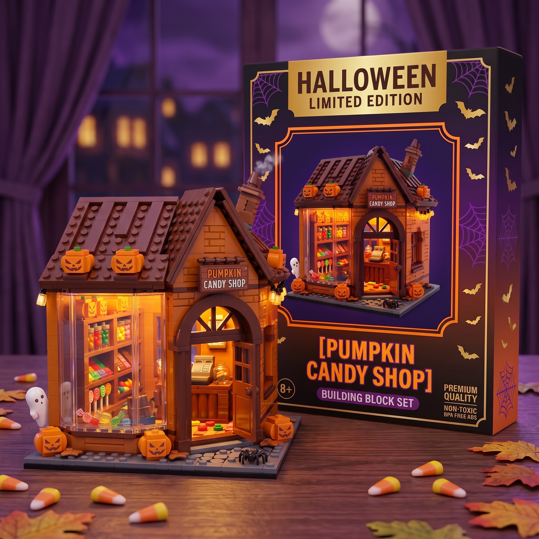Halloween Pumpkin Candy Shop Themed Decor, Dark‑atmosphere Hut Set