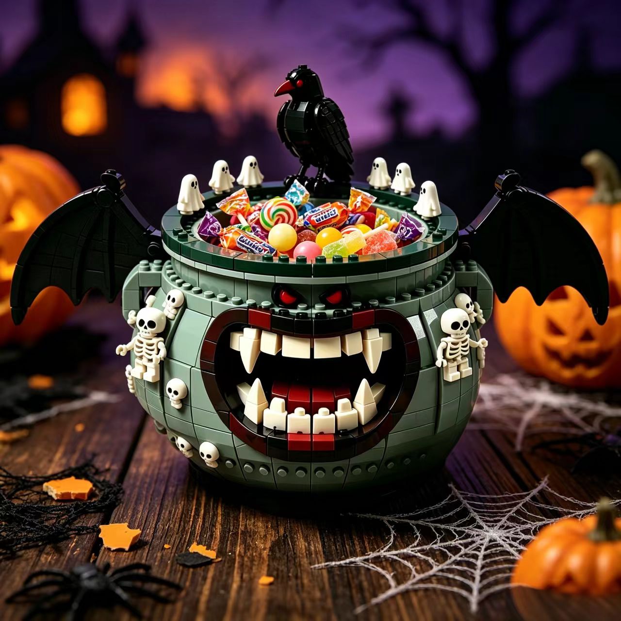 Demon Cauldron Halloween Candy Bowl Building Set