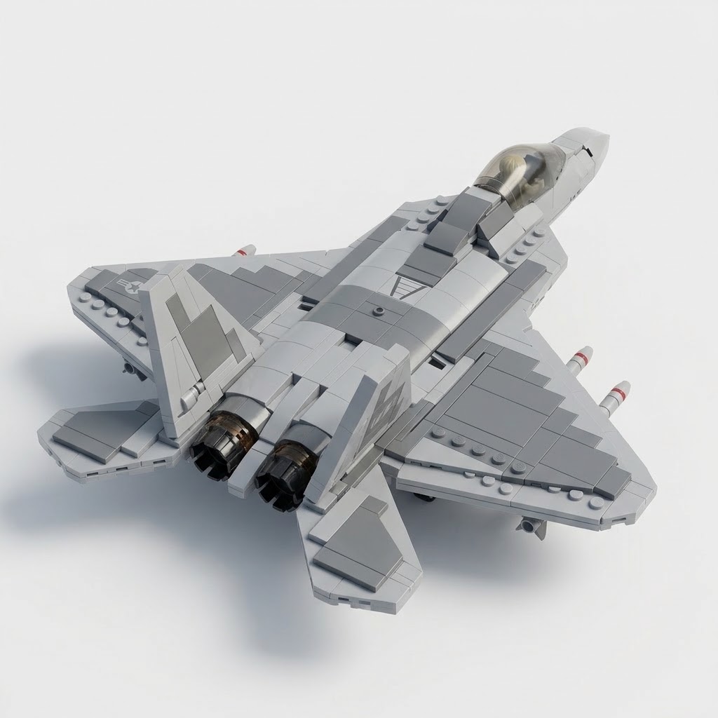 Advanced F-22 Raptor Stealth Fighter Jet Building Block Model - 1258 Pieces