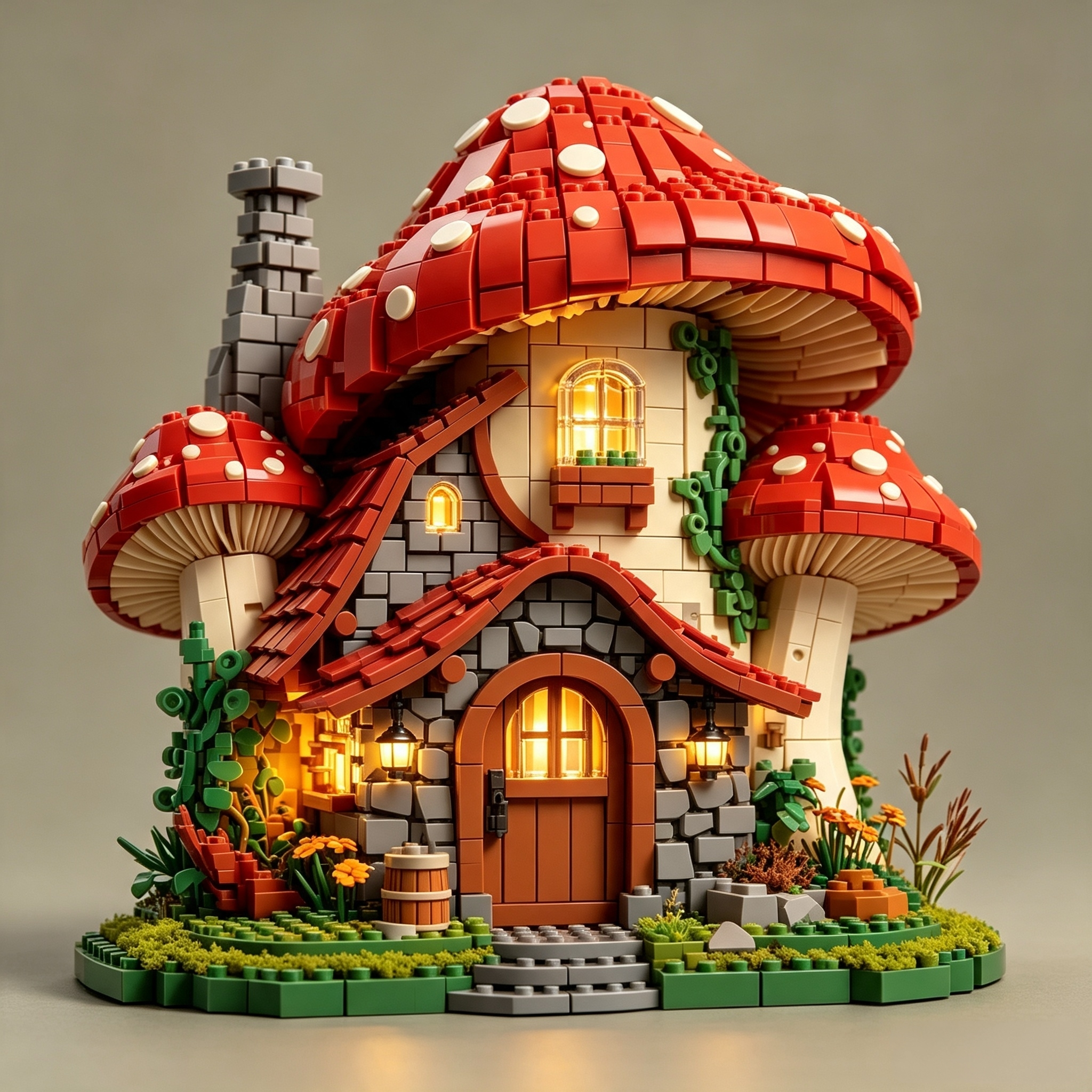Fairy Tale Mushroom House Building Blocks Set