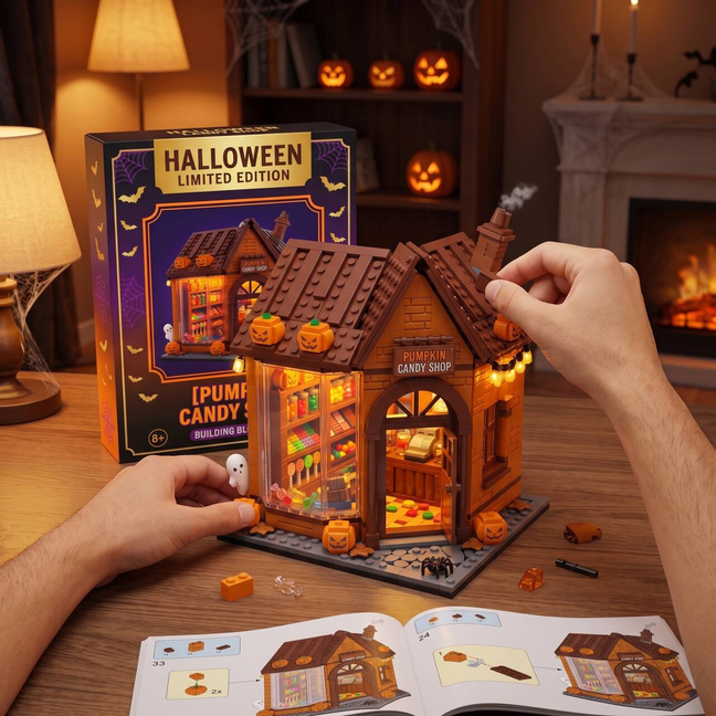 Halloween Pumpkin Candy Shop Themed Decor, Dark‑atmosphere Hut Set