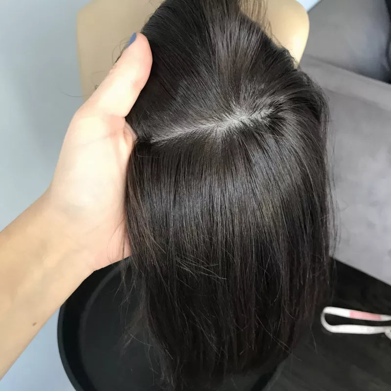 Natural Human Hair Topper | Straight Style丨Perm-able丨Silk & Lace Base | 9'' * 9'' Base丨 Give You a Brand New Look