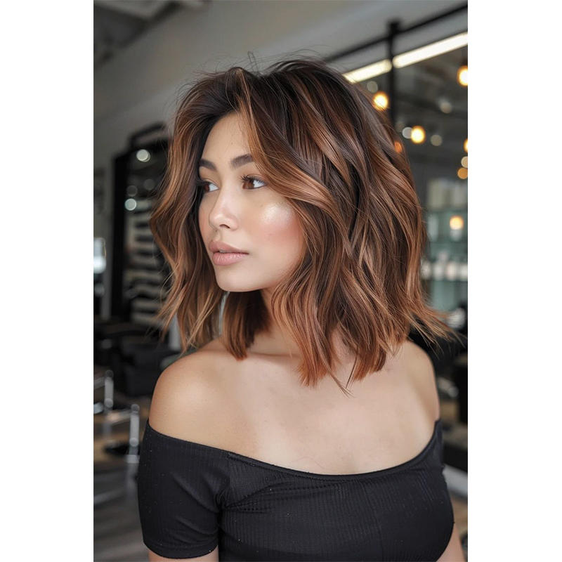 【HOT SALE】| Shaggy Wavy Bob | Balayage | Layered hair Natural Hair Topper | Can Be Hot Roll and Dyed | Add Hair Volume Instantly | Easy to wear