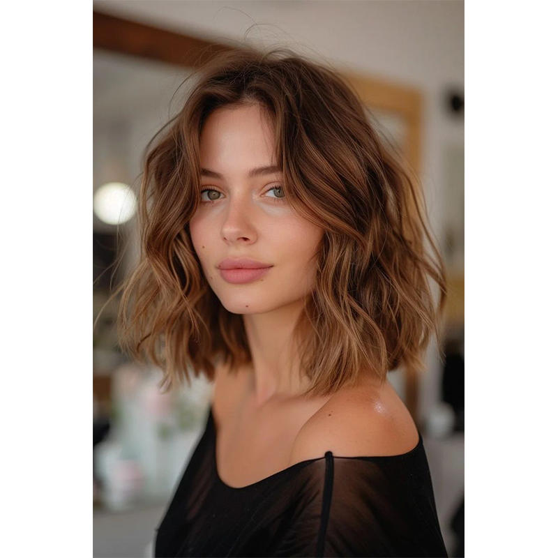 【HOT SALE】| Shaggy Wavy Bob | Balayage | Layered hair Natural Hair Topper | Can Be Hot Roll and Dyed | Add Hair Volume Instantly | Easy to wear