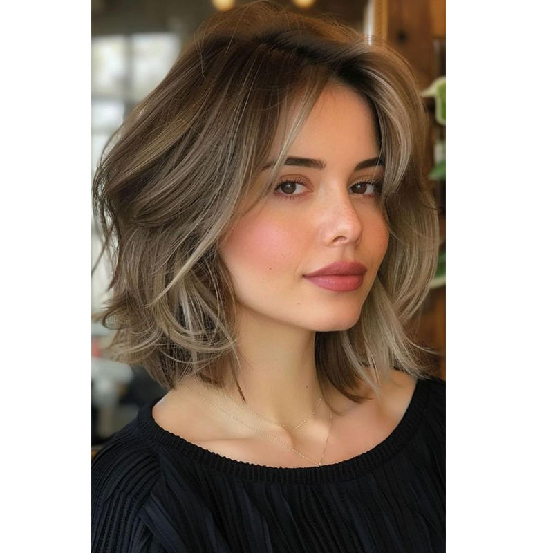 【HOT SALE】| Shaggy Wavy Bob | Balayage | Layered hair Natural Hair Topper | Can Be Hot Roll and Dyed | Add Hair Volume Instantly | Easy to wear
