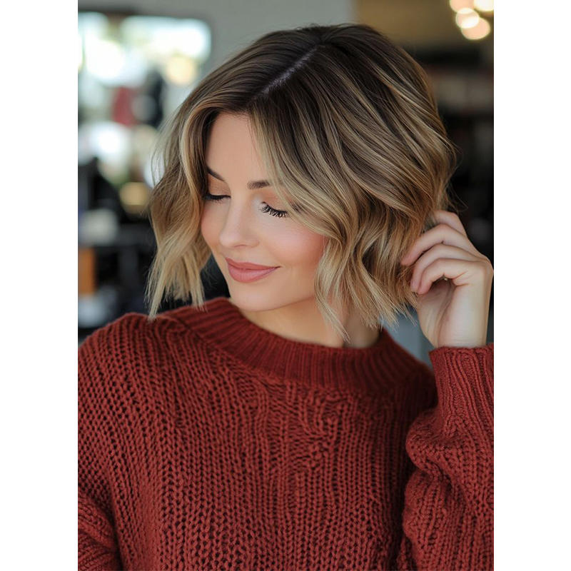 【HOT SALE】| Shaggy Wavy Bob | Balayage | Layered hair Natural Hair Topper | Can Be Hot Roll and Dyed | Add Hair Volume Instantly | Easy to wear