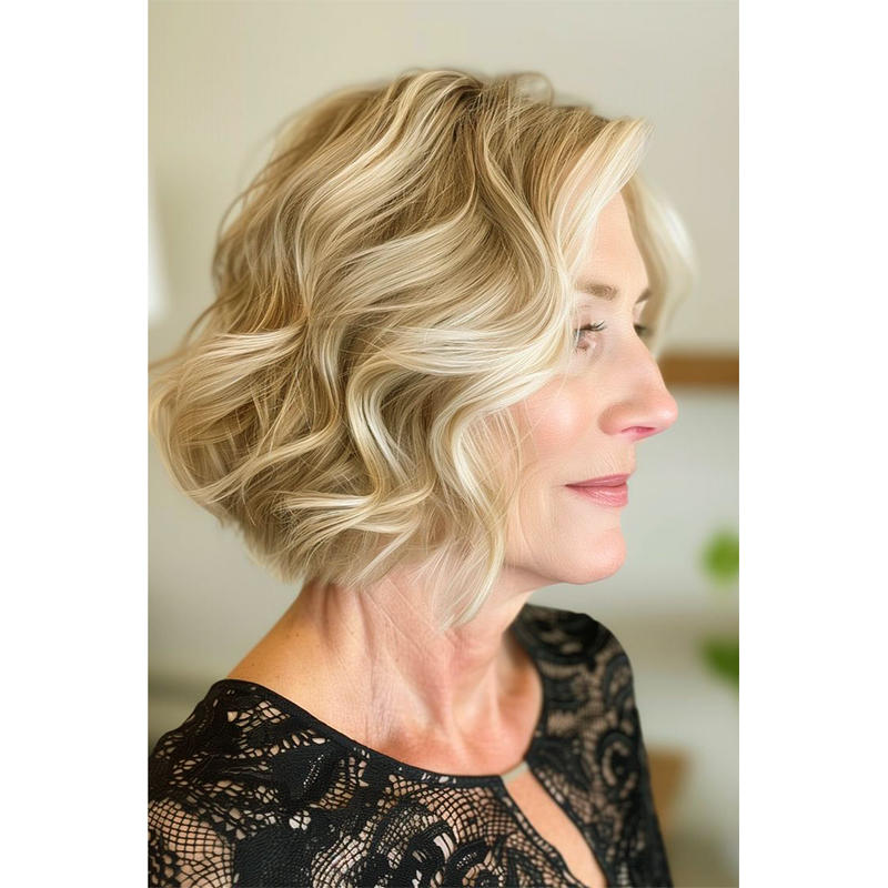 【HOT SALE】| Shaggy Wavy Bob | Balayage | Layered hair Natural Hair Topper | Can Be Hot Roll and Dyed | Add Hair Volume Instantly | Easy to wear