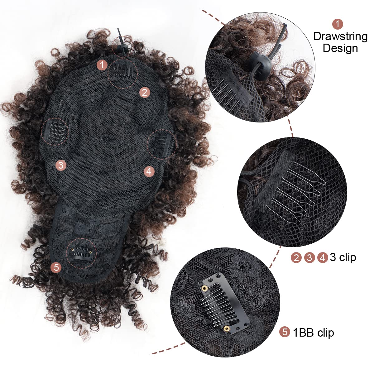 Drawstring Afro Puff Ponytail Extension for Black Women - Short Red Curly Ponytail with Bangs Clip in Wrap Updo Hairpieces
