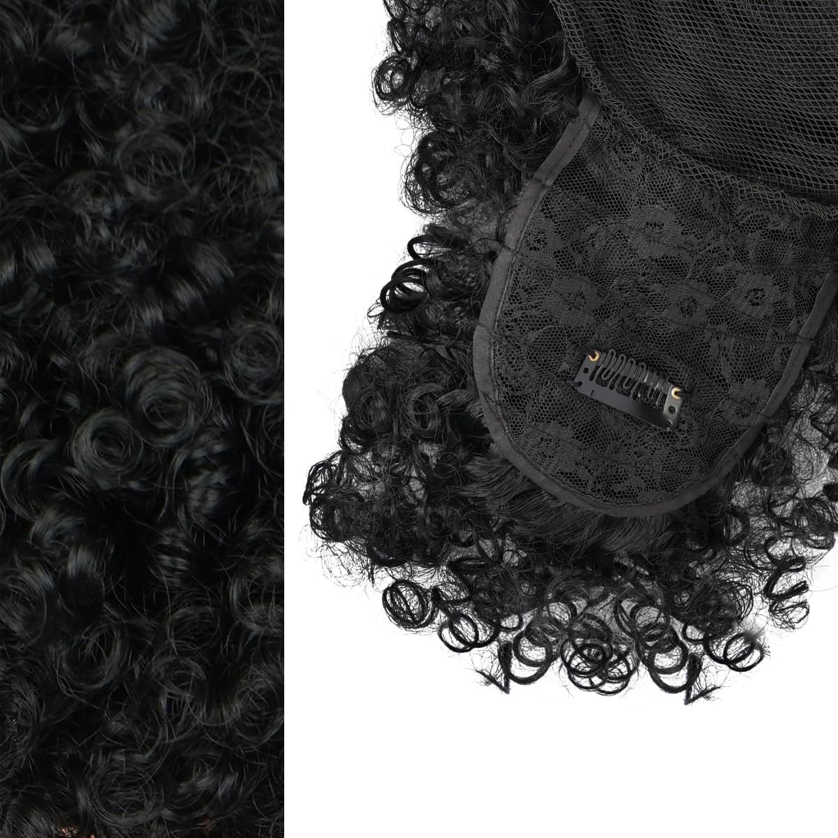 Drawstring Afro Puff Ponytail Extension for Black Women - Short Red Curly Ponytail with Bangs Clip in Wrap Updo Hairpieces