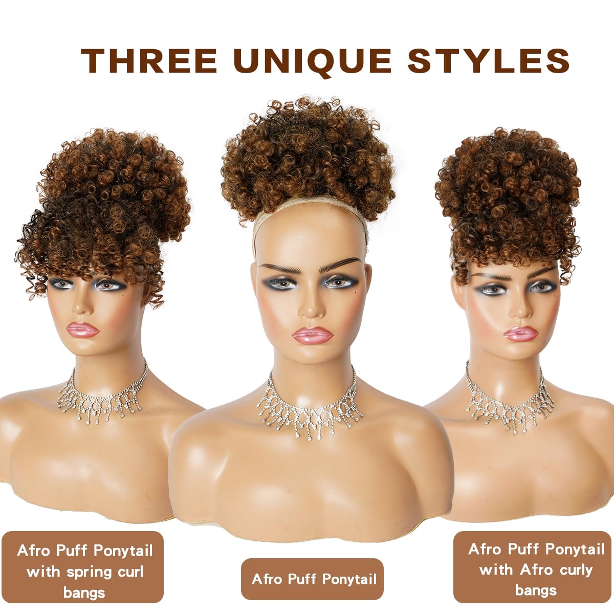 Drawstring Afro Puff Ponytail Extension for Black Women - Short Red Curly Ponytail with Bangs Clip in Wrap Updo Hairpieces