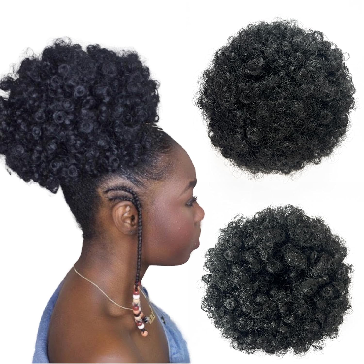 Drawstring Afro Puff Ponytail Extension for Black Women - Short Red Curly Ponytail with Bangs Clip in Wrap Updo Hairpieces