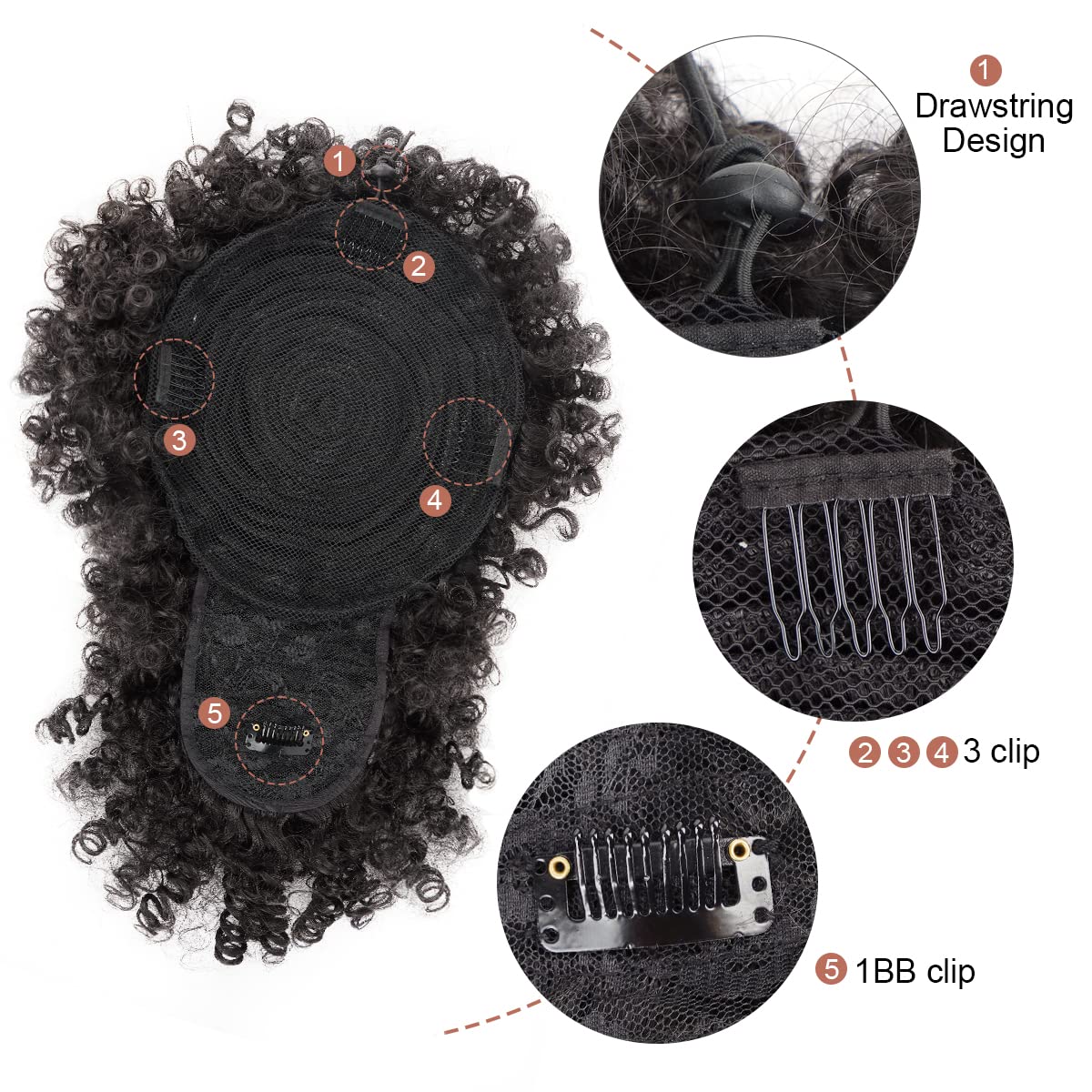 Drawstring Afro Puff Ponytail Extension for Black Women - Short Red Curly Ponytail with Bangs Clip in Wrap Updo Hairpieces