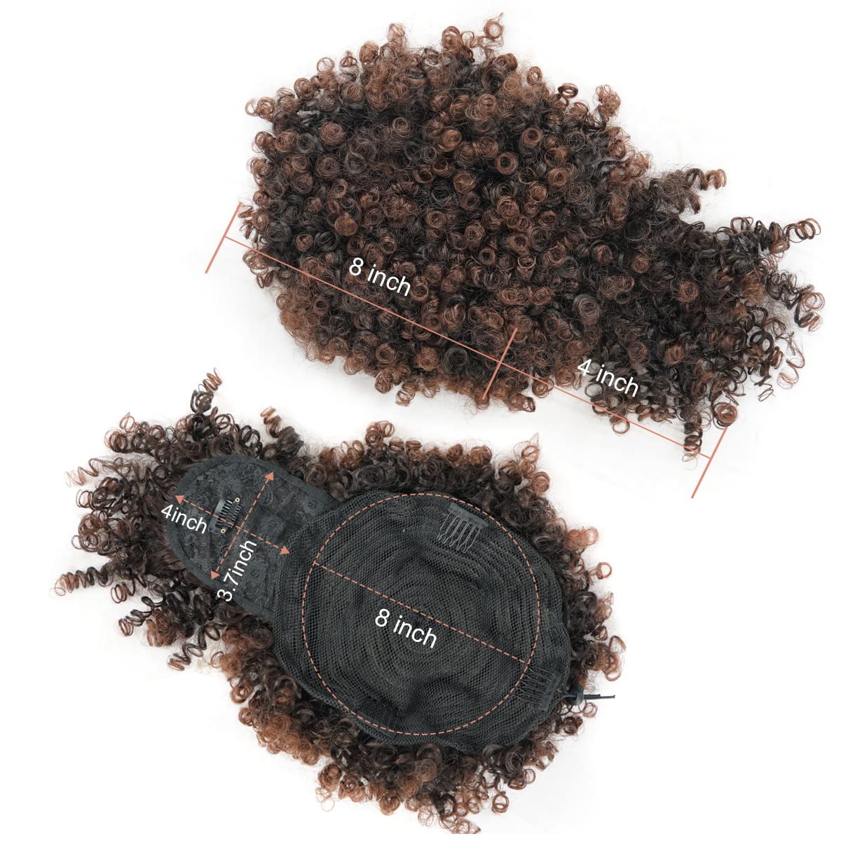 Drawstring Afro Puff Ponytail Extension for Black Women - Short Red Curly Ponytail with Bangs Clip in Wrap Updo Hairpieces