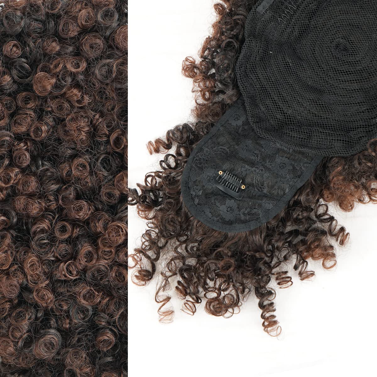 Drawstring Afro Puff Ponytail Extension for Black Women - Short Red Curly Ponytail with Bangs Clip in Wrap Updo Hairpieces