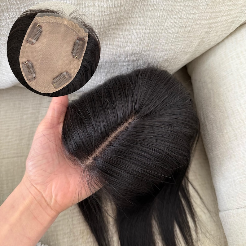9 x 13 cm Silk Base virgin Human Hair Topper, PU Realistic Hairline