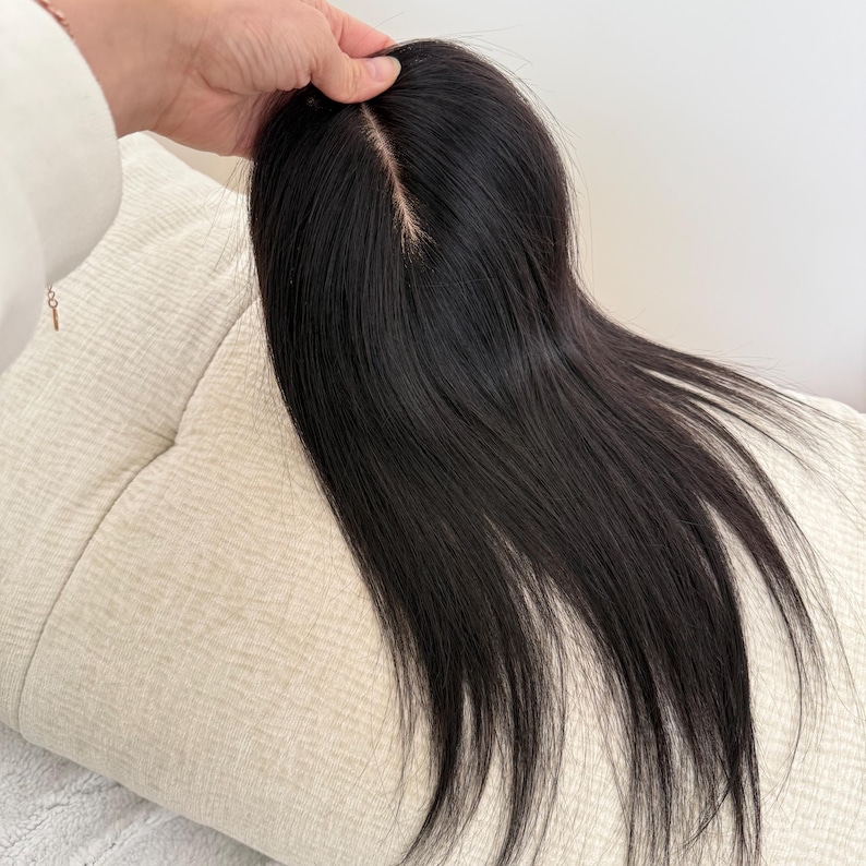 9 x 13 cm Silk Base virgin Human Hair Topper, PU Realistic Hairline