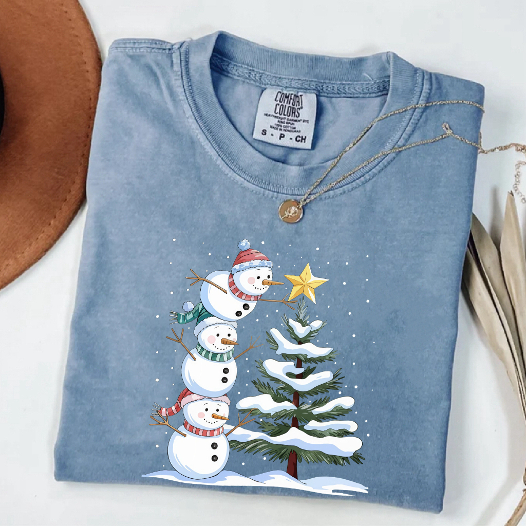Comfort Colors Cute Christmas Snowman T-shirt-Magmoo