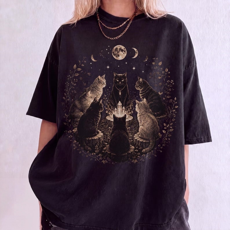 Mystic Moon Gathering Cats T‑Shirt