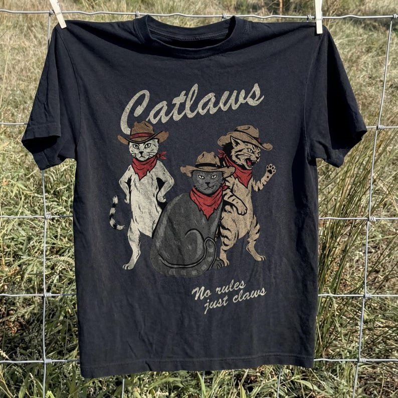 Western Cowboy Cats Vintage T‑Shirt