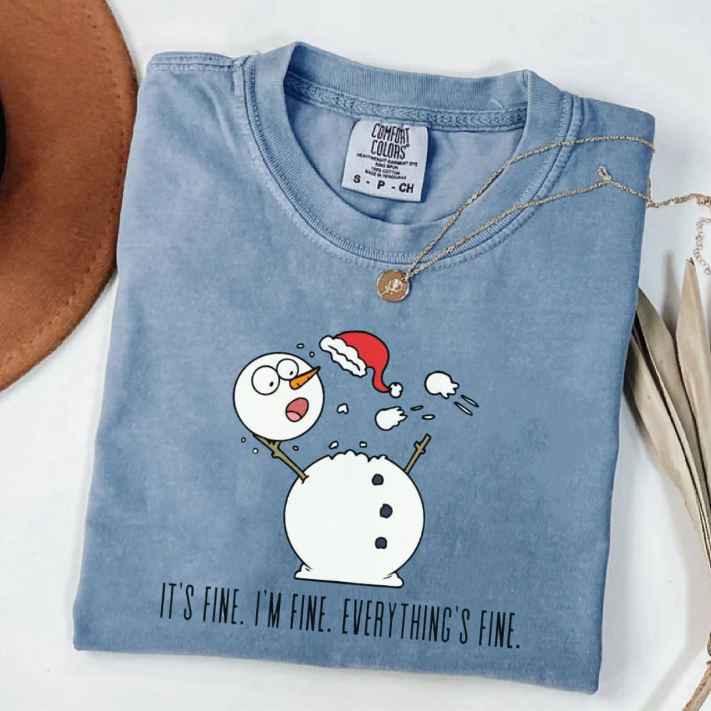 Funny Snowman Everything's Fine Christmas T-shirt-Magmoo