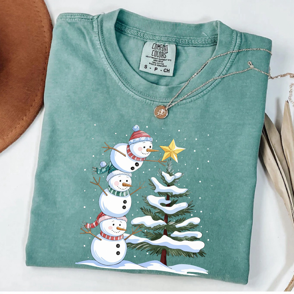 Comfort Colors Cute Christmas Snowman T-shirt-Magmoo