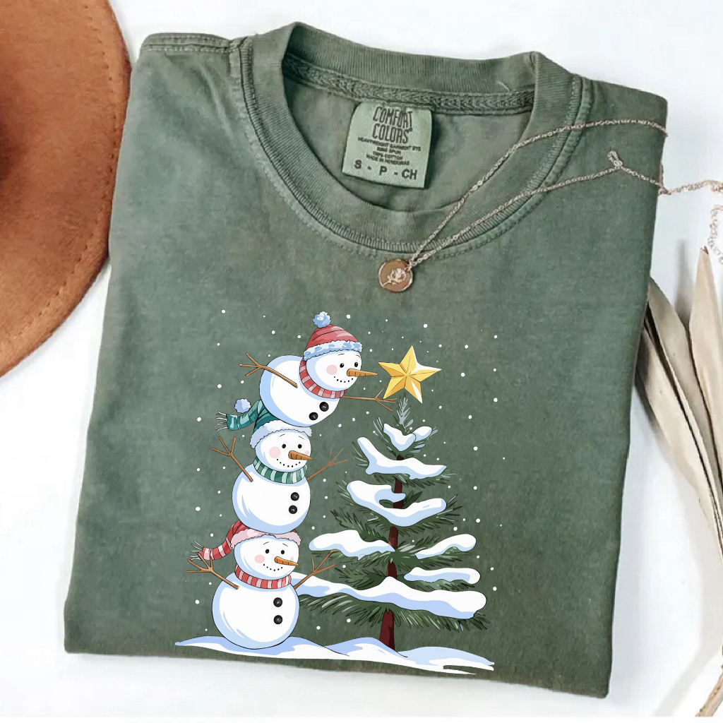 Comfort Colors Cute Christmas Snowman T-shirt-Magmoo