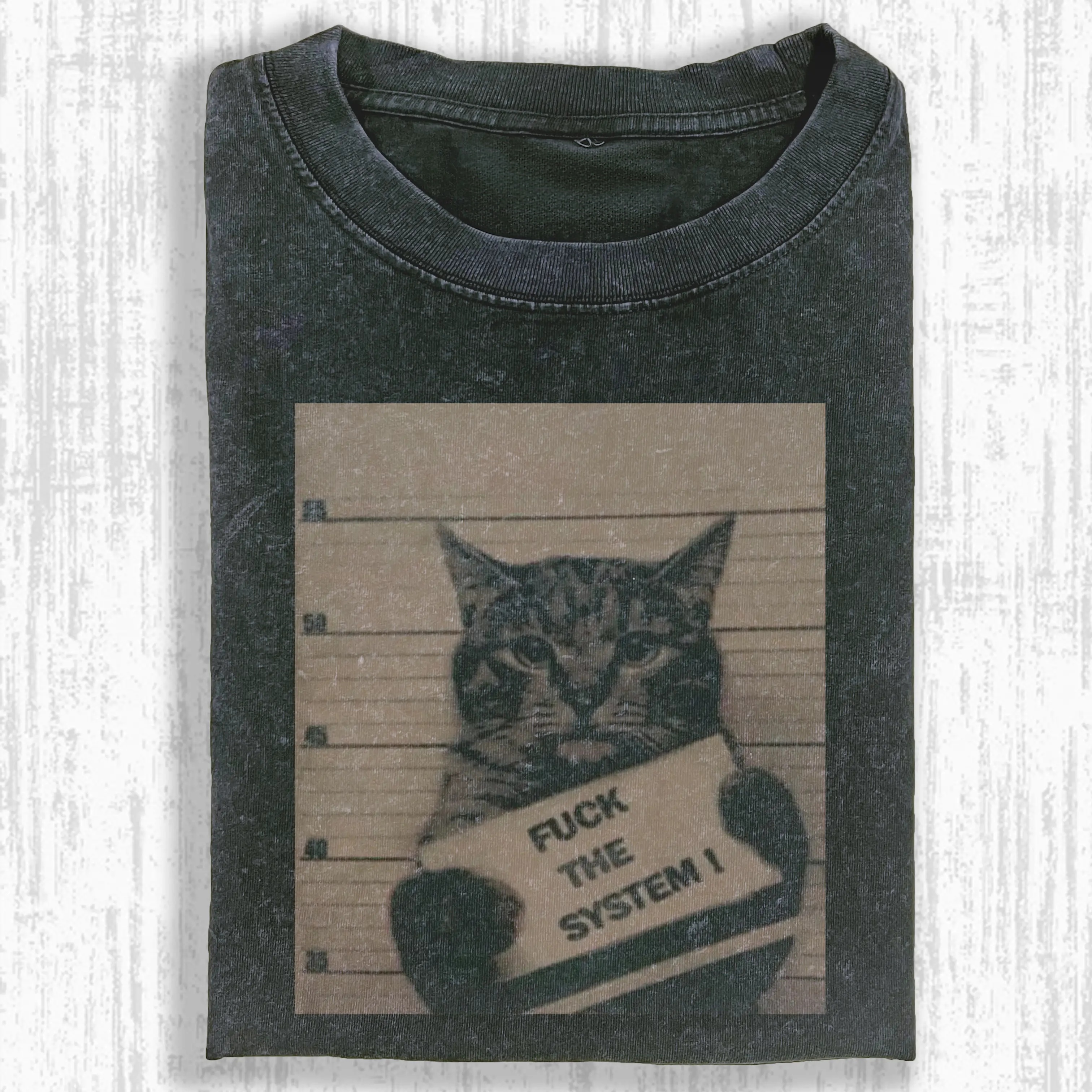 Mugshot Prison Cat Washed T‑Shirt