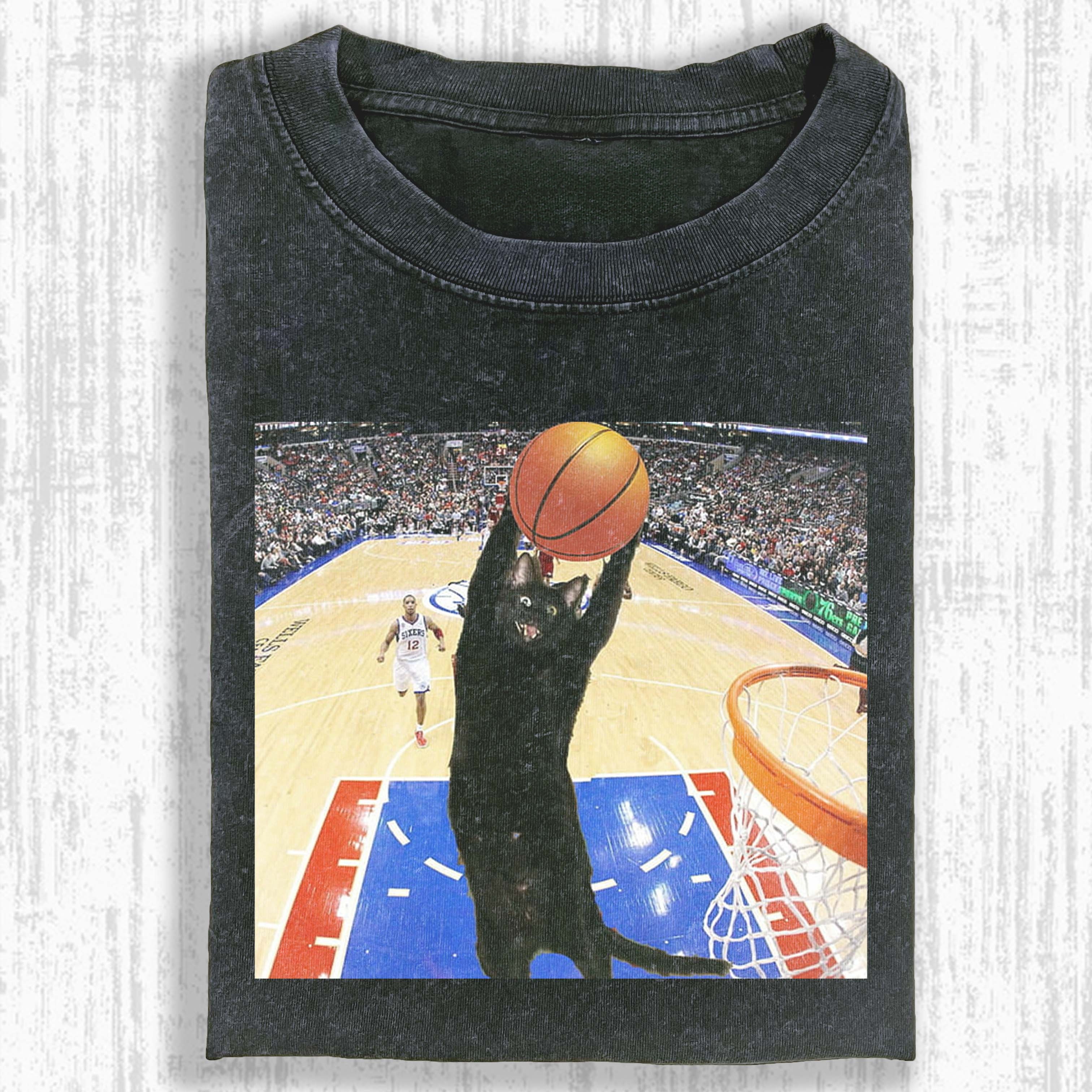 Basketball Dunk Cat Meme T‑Shirt