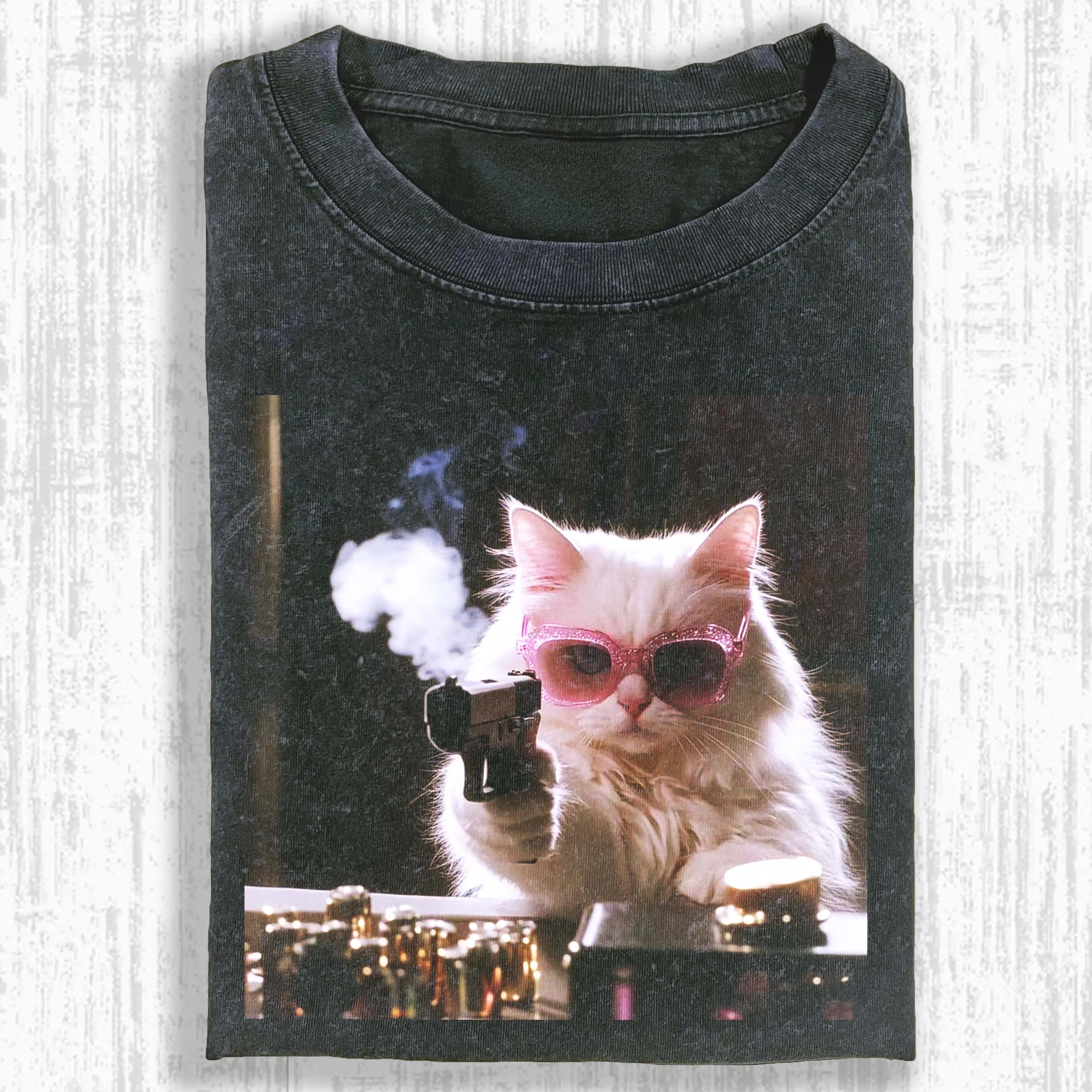 Gangster Pink Sunglasses Cat T‑Shirt