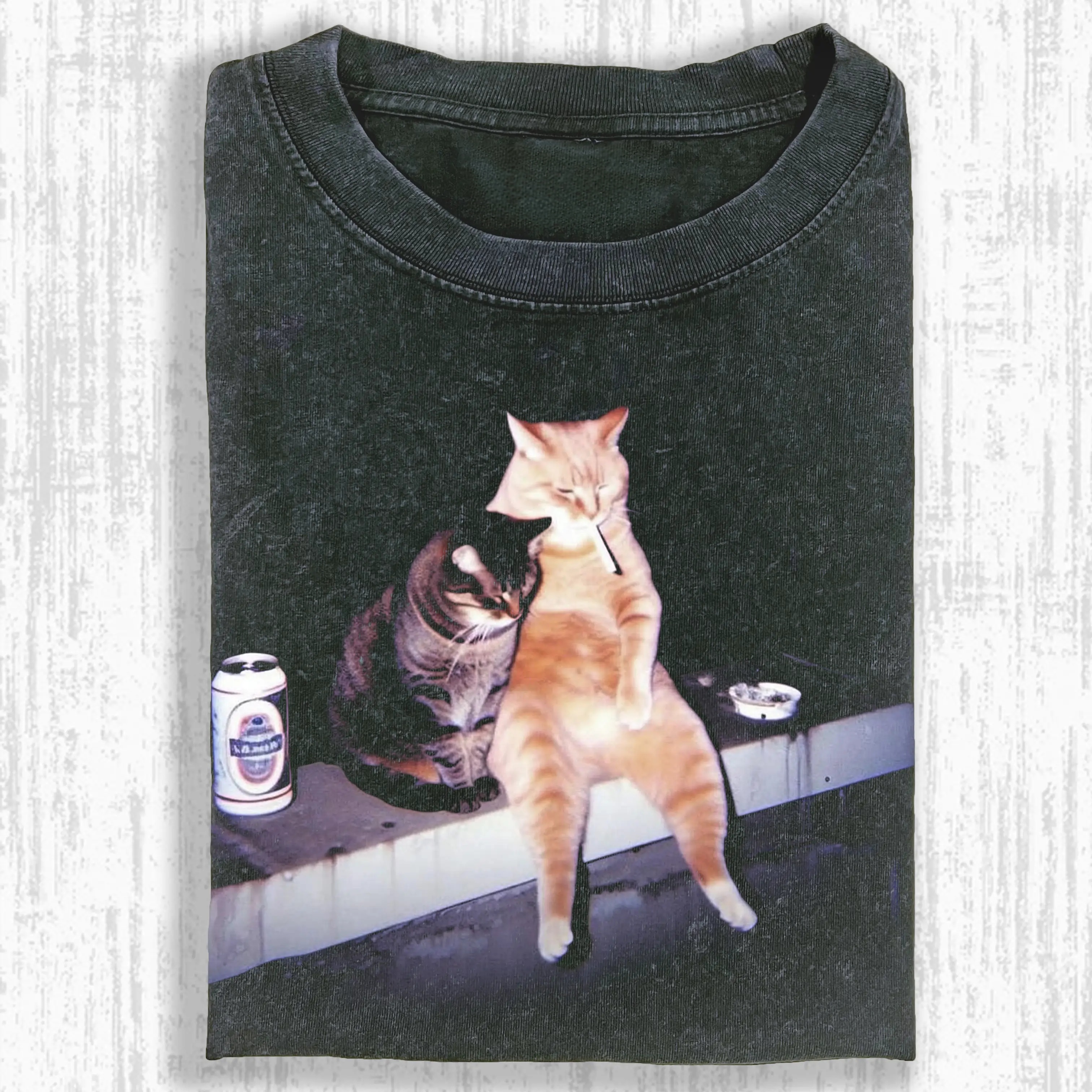 Chill Drunk Cats Retro Meme T‑Shirt