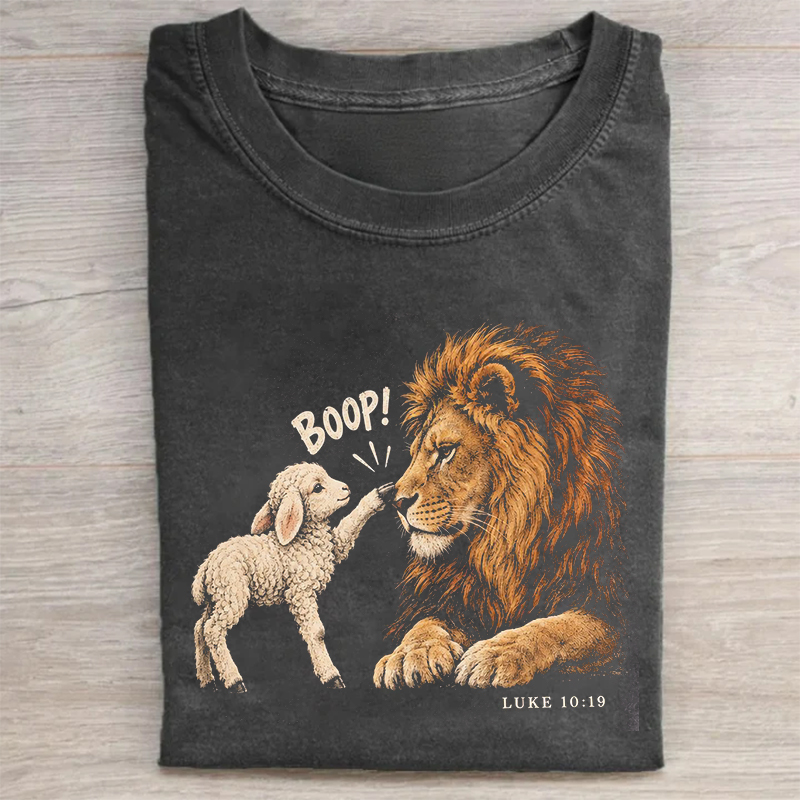 Funny Lion Lamb Boop Luke 10:19 T-shirt