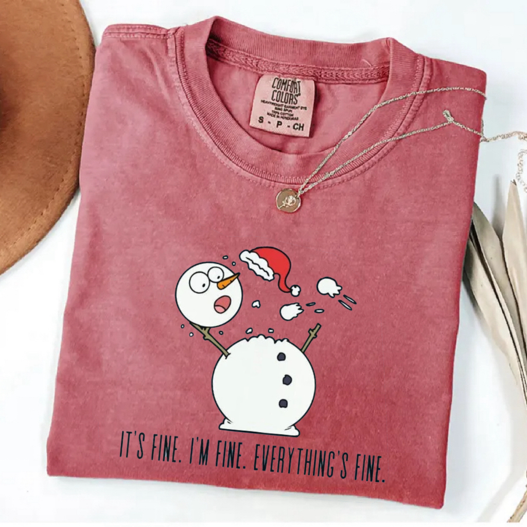 Funny Snowman Everything's Fine Christmas T-shirt-Magmoo