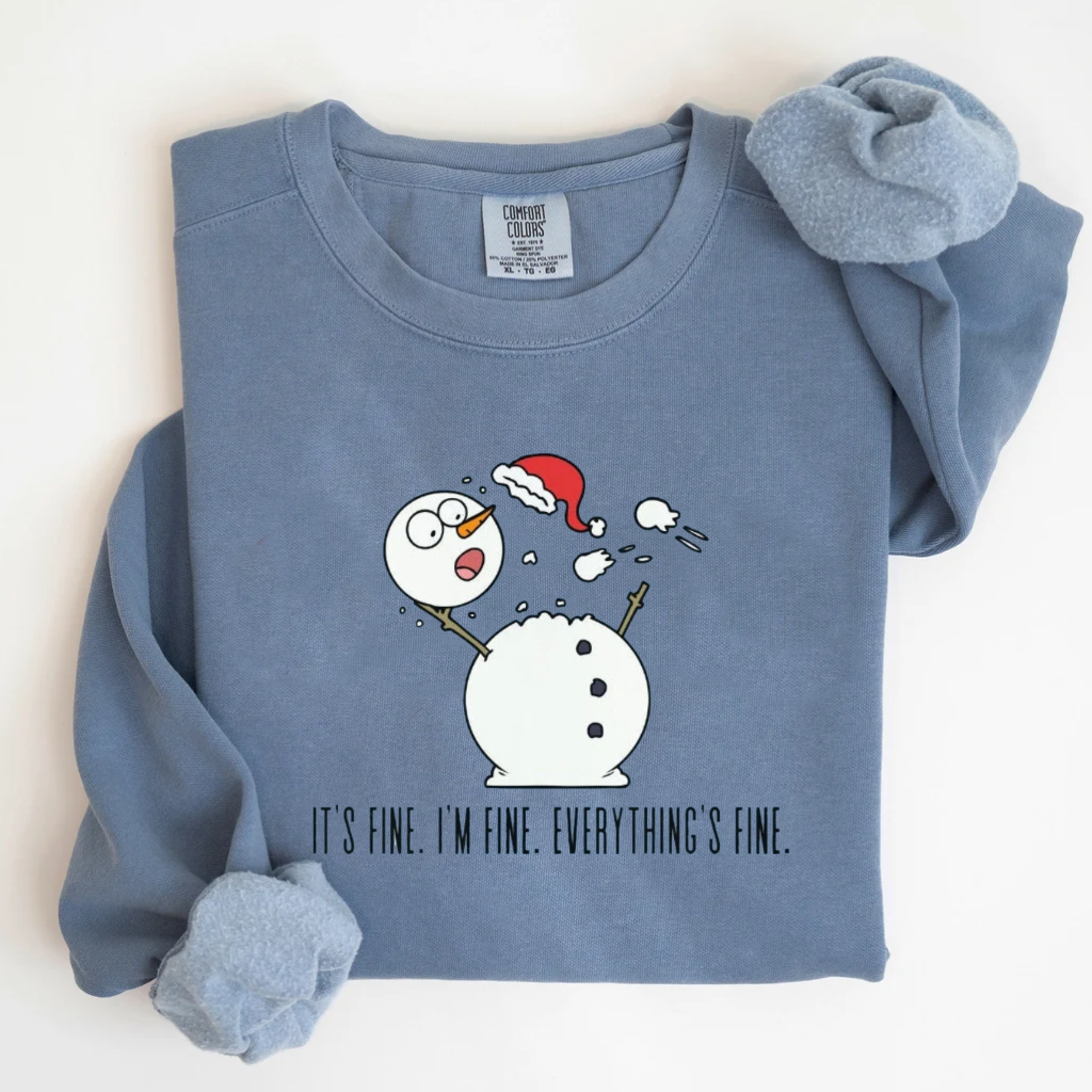Funny Snowman Everything's Fine Christmas T-shirt-Magmoo