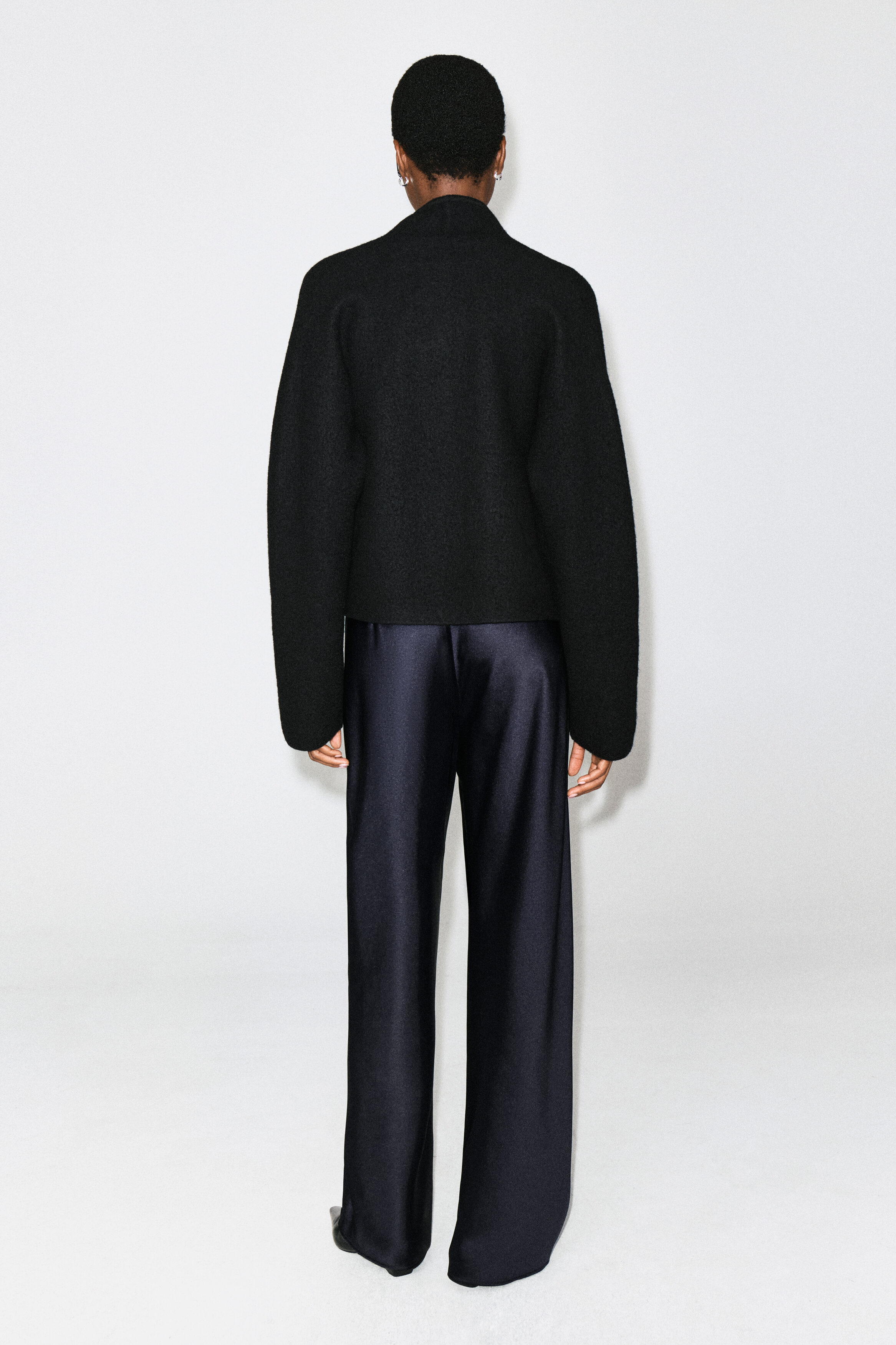 SATIN WIDE-LEG PANTS - NAVY