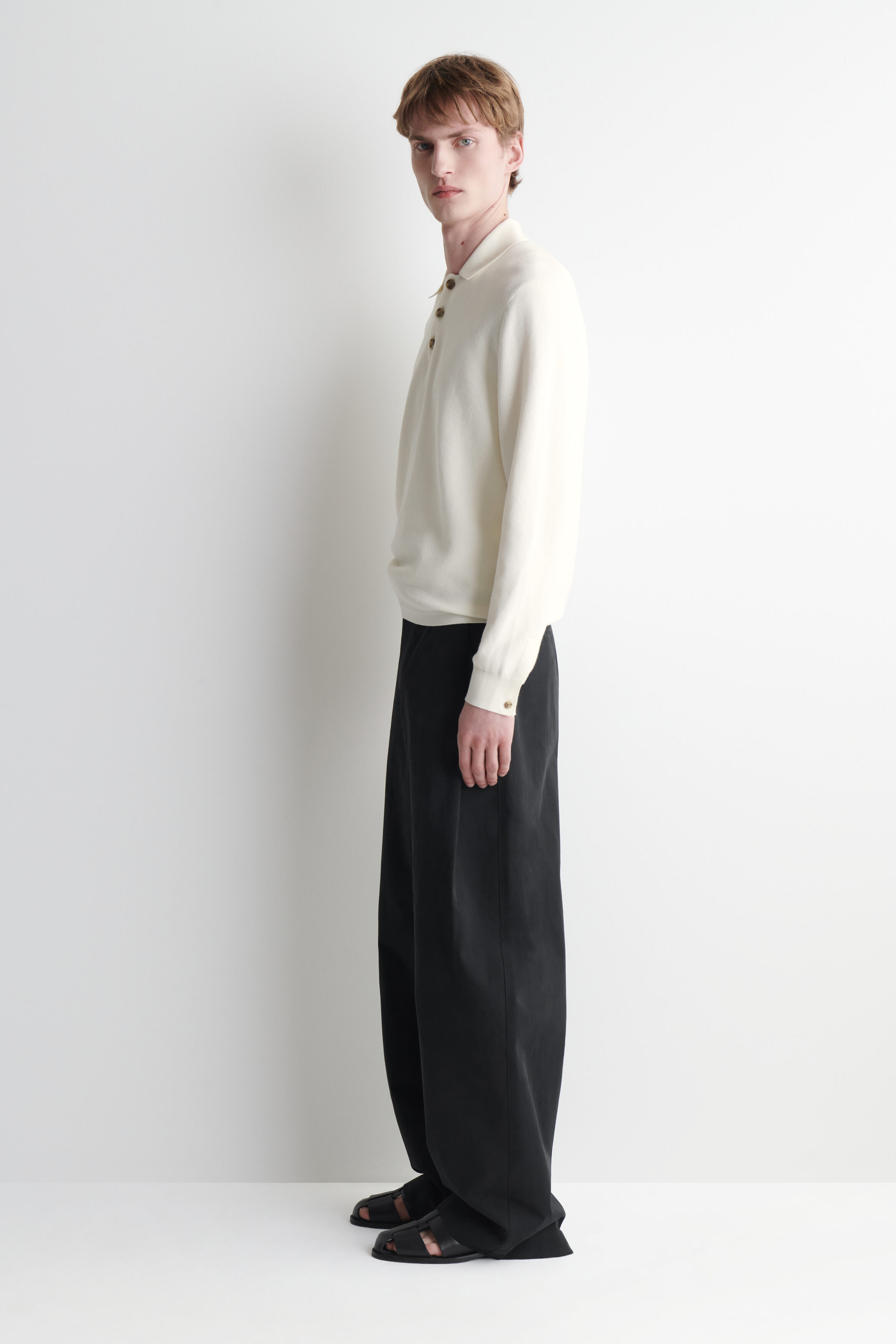 HONEYCOMB-KNIT POLO SHIRT - OFF-WHITE