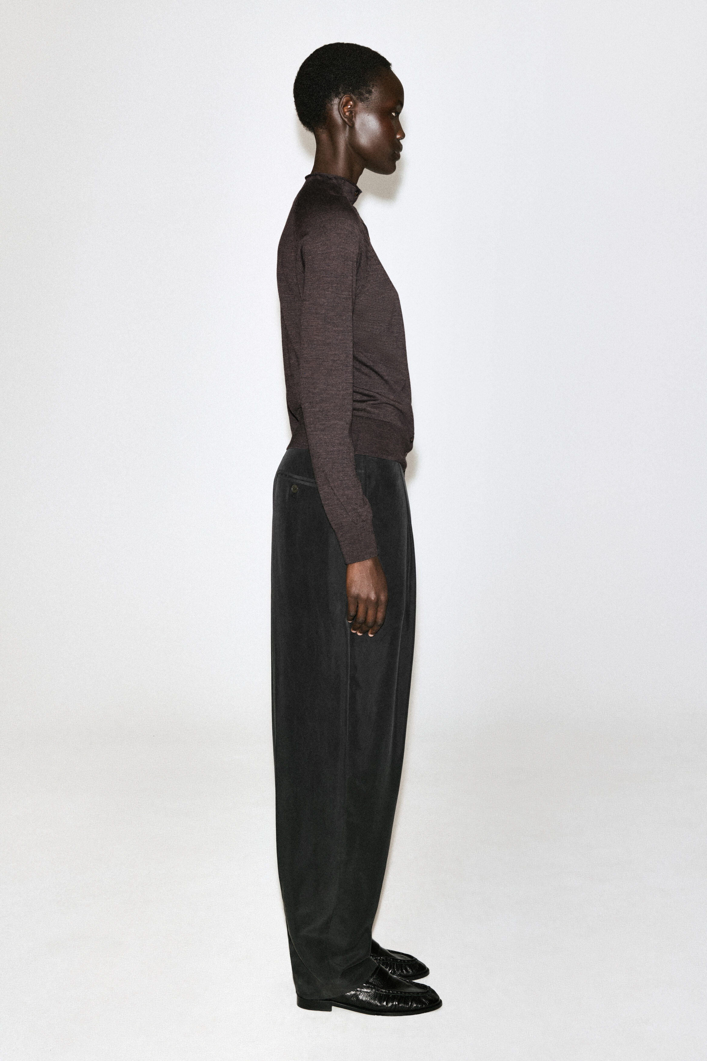 MERINO WOOL MOCK-NECK CARDIGAN - BROWN MÉLANGE