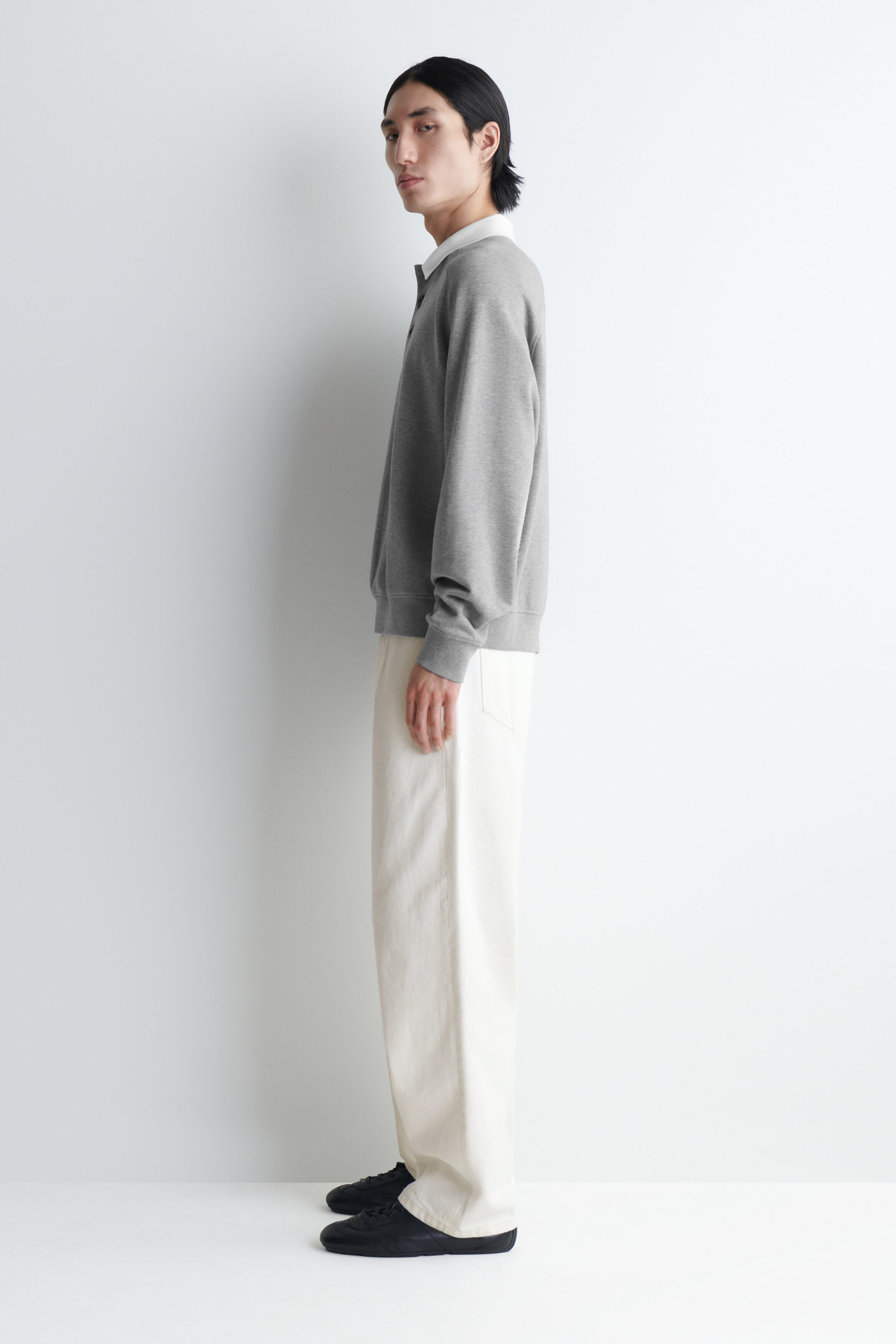 CONTRAST-COLLAR JERSEY POLO SHIRT - GRAY MÉLANGE